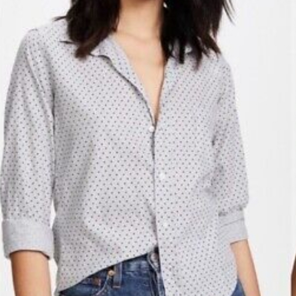 Frank & Eileen Grayson Button Down Shirt Gray with Black Polka Dots Size XS